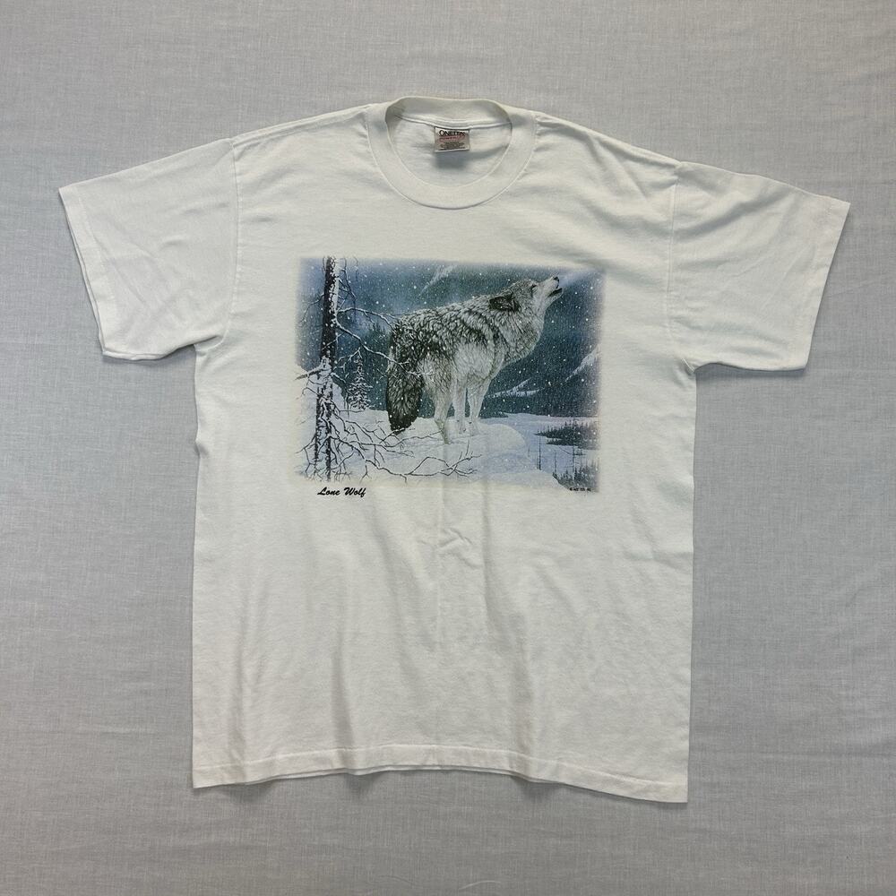 Vintage 1992 Jeff Tift Winter Lone Wolf T-Shirt Men's Large White Casual Tee Top